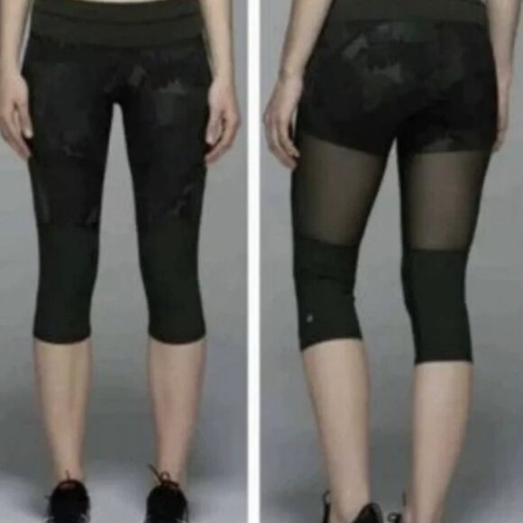 LULULEMON TRAINING TOUGH LEGGING PANT GREEN CAMO WOMENS 10 - Picture 1 of 15